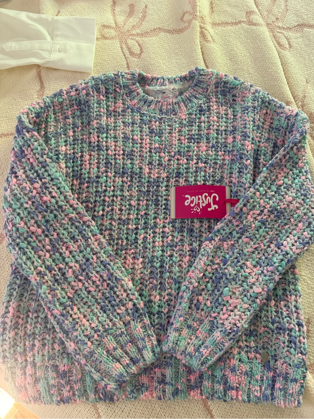 Justice Pastel Mint Lavender Pink Chunky Knit Crew Sweater